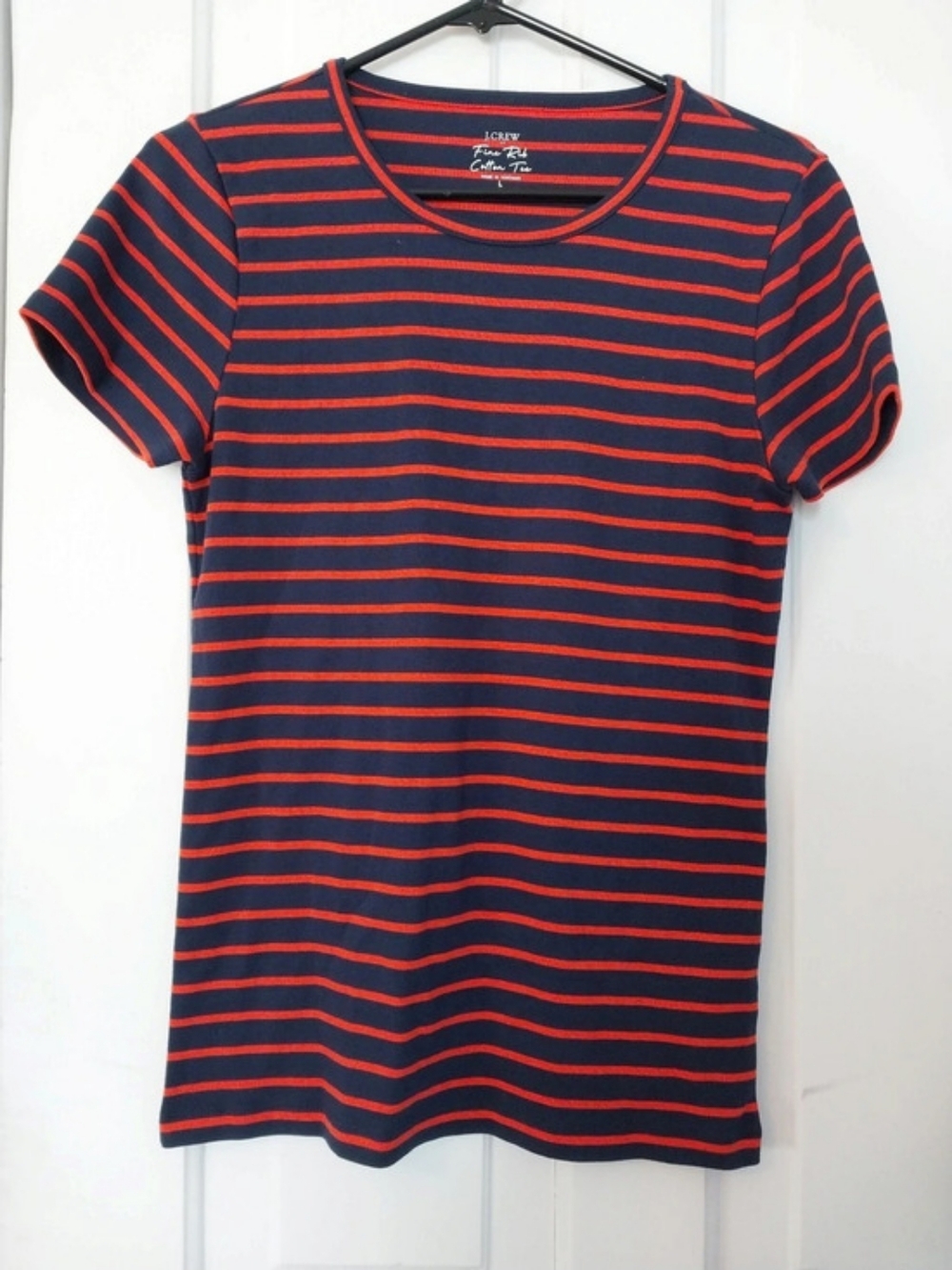 J.Crew Fine Rib Cotton Tee Striped Cotton Tee in Blue & Red Size Large Like New